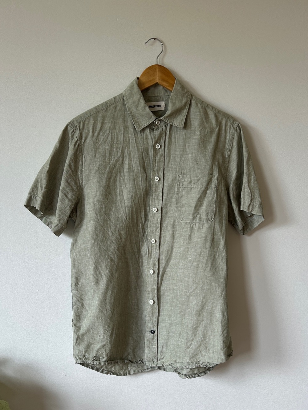 Taylor Stitch 100% Hemp Men's Short Sleeve Shirt in Sage Green